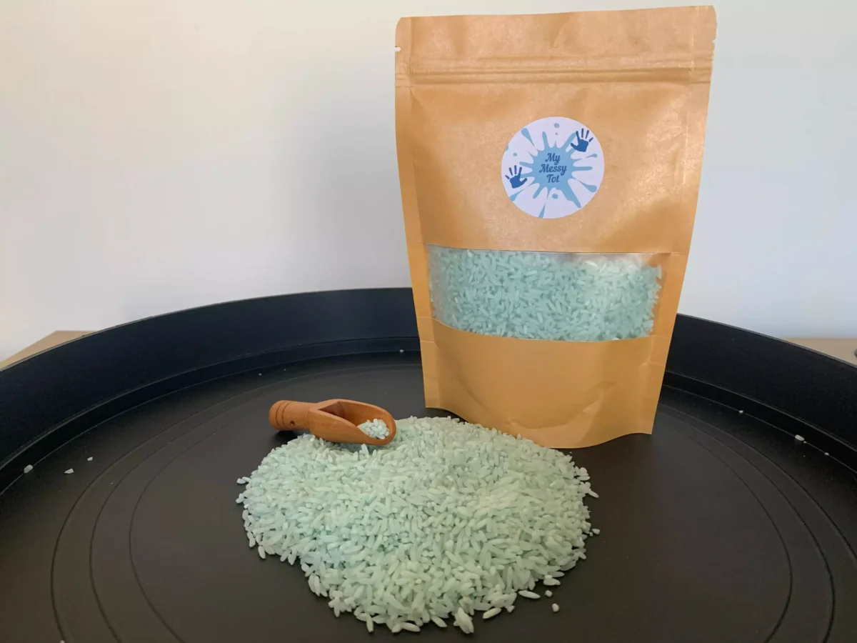 Coloured Sensory Rice - Light Blue - MyMessyTot