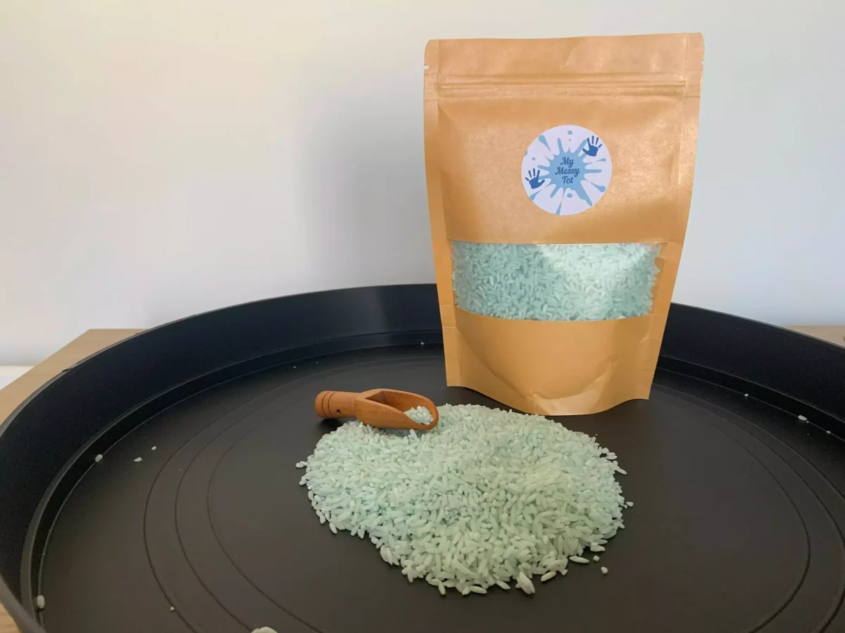Coloured Sensory Rice - Light Blue - MyMessyTot